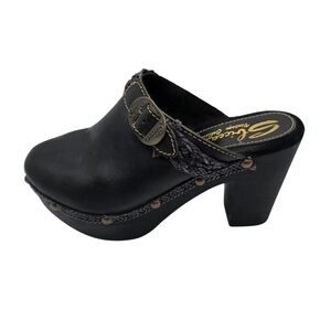 Sbicca Retro Black Studded Braided Buckle Heeled Clogs Size 39